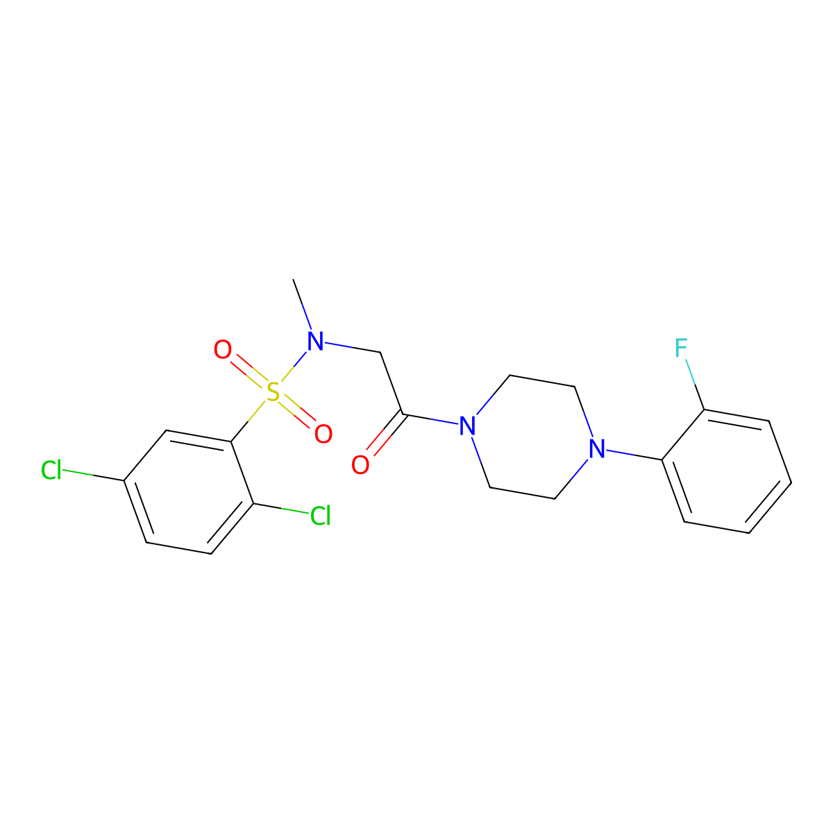 2,5-dichloro-N-[2-[4-(2-fluorophenyl)piperazin-1-yl]-2-oxoethyl]-N-methylbenzenesulfonamide molecular structure, CAS 593264-74-5