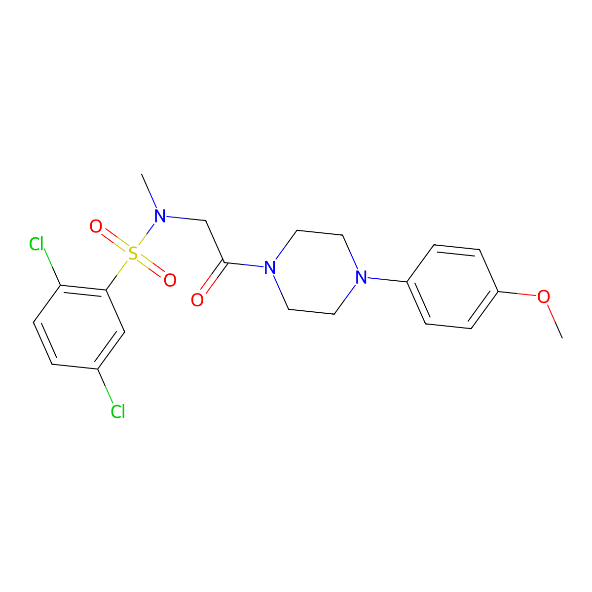 2,5-dichloro-N-[2-[4-(4-methoxyphenyl)piperazin-1-yl]-2-oxoethyl]-N-methylbenzenesulfonamide molecular structure, CAS 593264-75-6