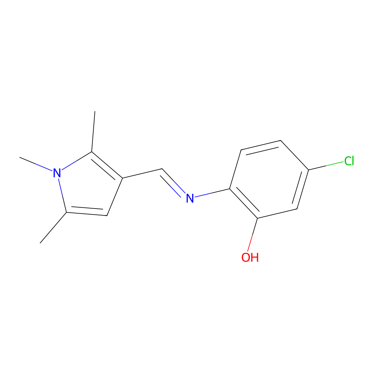 5-Chloro-2-(((1,2,5-trimethyl-1H-pyrrol-3-yl)methylene)amino)phenol molecular structure, CAS 593272-56-1