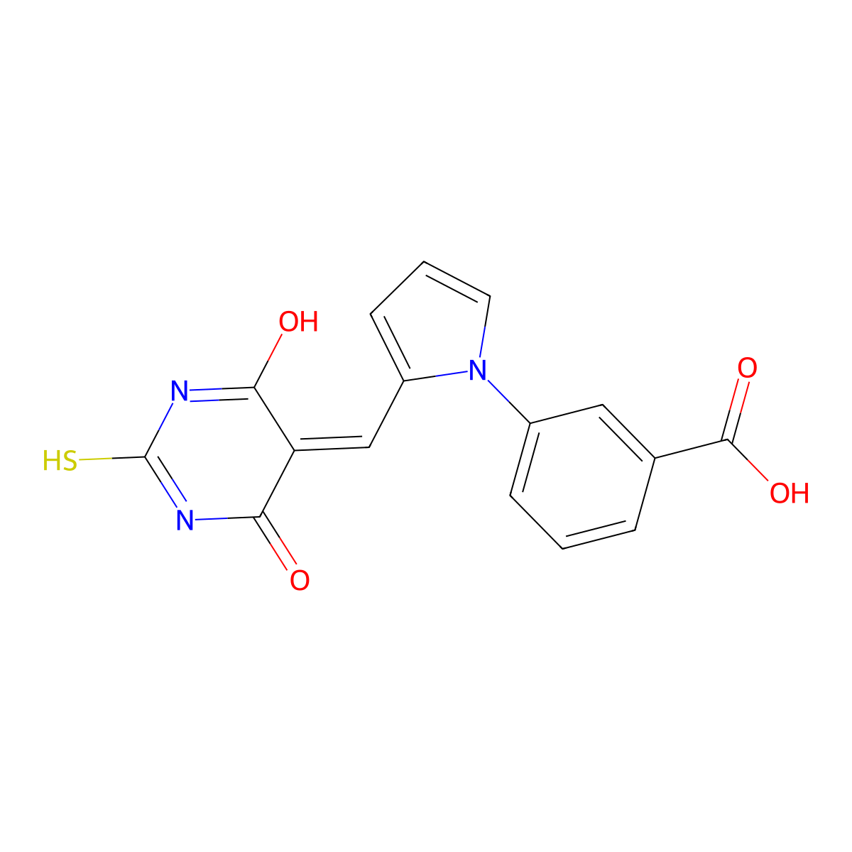 3-(2-((Tetrahydro-4,6-dioxo-2-thioxo-5(2H)-pyrimidinylidene)methyl)-1H-pyrrol-1-yl)benzoic acid molecular structure, CAS 593272-76-5