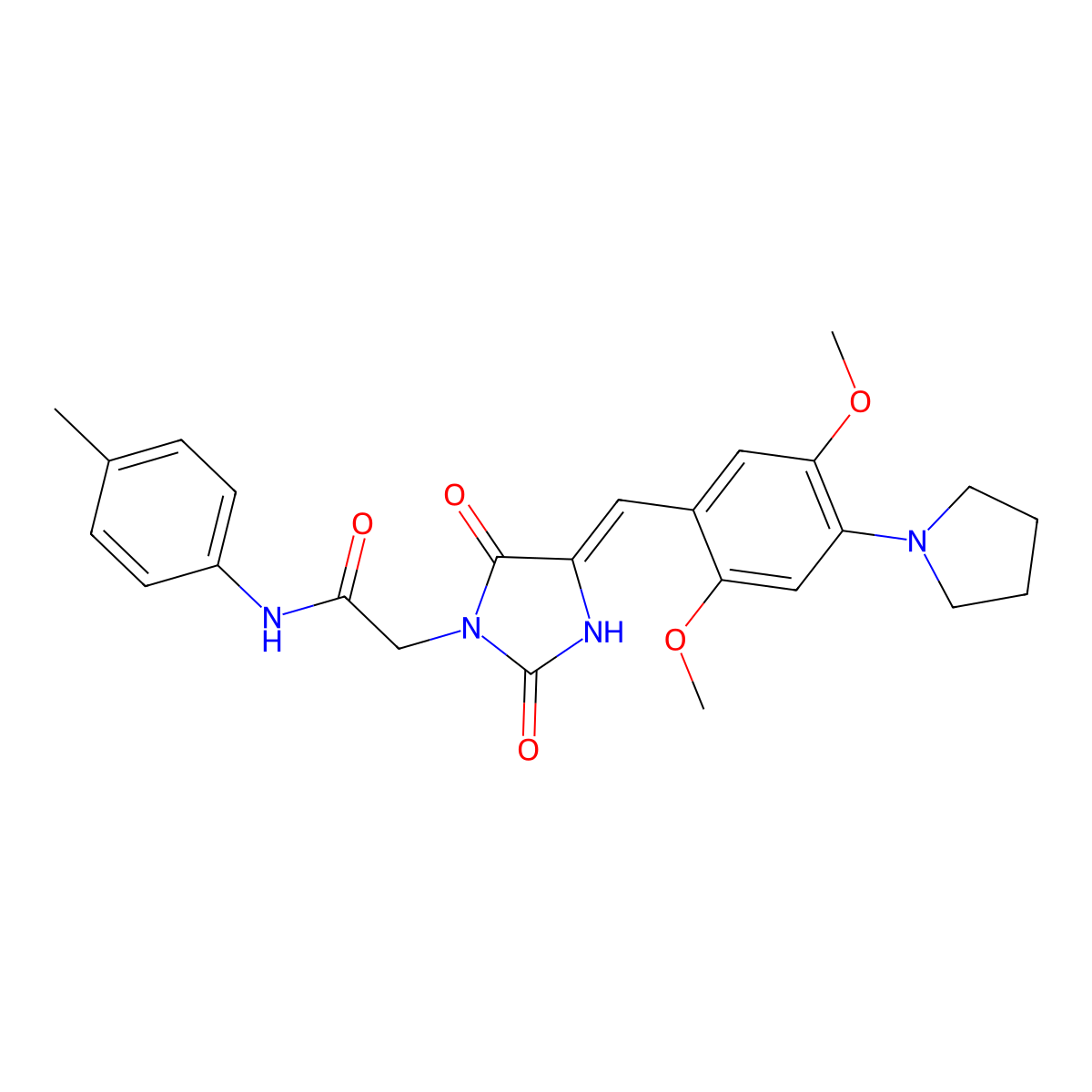 4-[[2,5-Dimethoxy-4-(1-pyrrolidinyl)phenyl]methylene]-N-(4-methylphenyl)-2,5-dioxo-1-imidazolidineacetamide molecular structure, CAS 593274-98-7