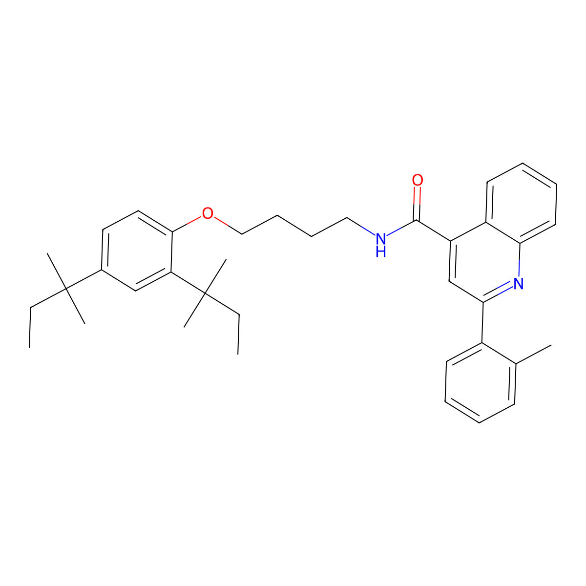 N-[4-[2,4-bis(2-methylbutan-2-yl)phenoxy]butyl]-2-(2-methylphenyl)quinoline-4-carboxamide molecular structure, CAS 593279-42-6
