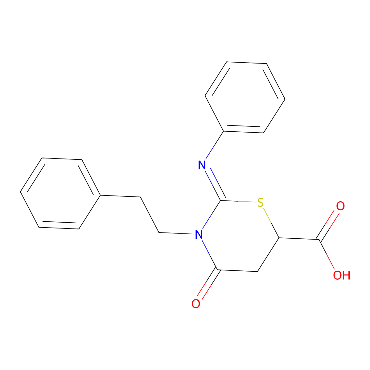 4-Oxo-3-phenethyl-2-phenylimino-1,3-thiazinane-6-carboxylic acid molecular structure, CAS 5933-05-1