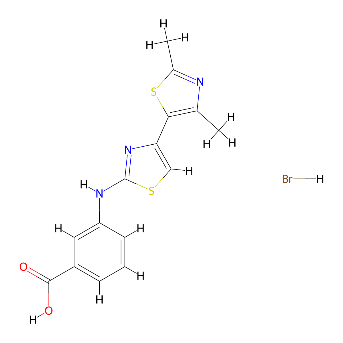 3-[[4-(2,4-Dimethyl-1,3-thiazol-5-yl)-1,3-thiazol-2-yl]amino]benzoic acid hydrobromide molecular structure, CAS 5933-11-9