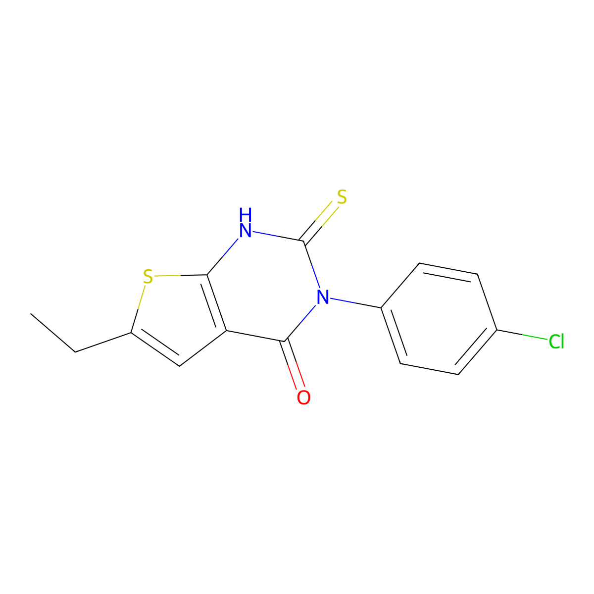 3-(4-chlorophenyl)-6-ethyl-2-sulfanylthieno[2,3-d]pyrimidin-4(3H)-one molecular structure, CAS 5933-14-2