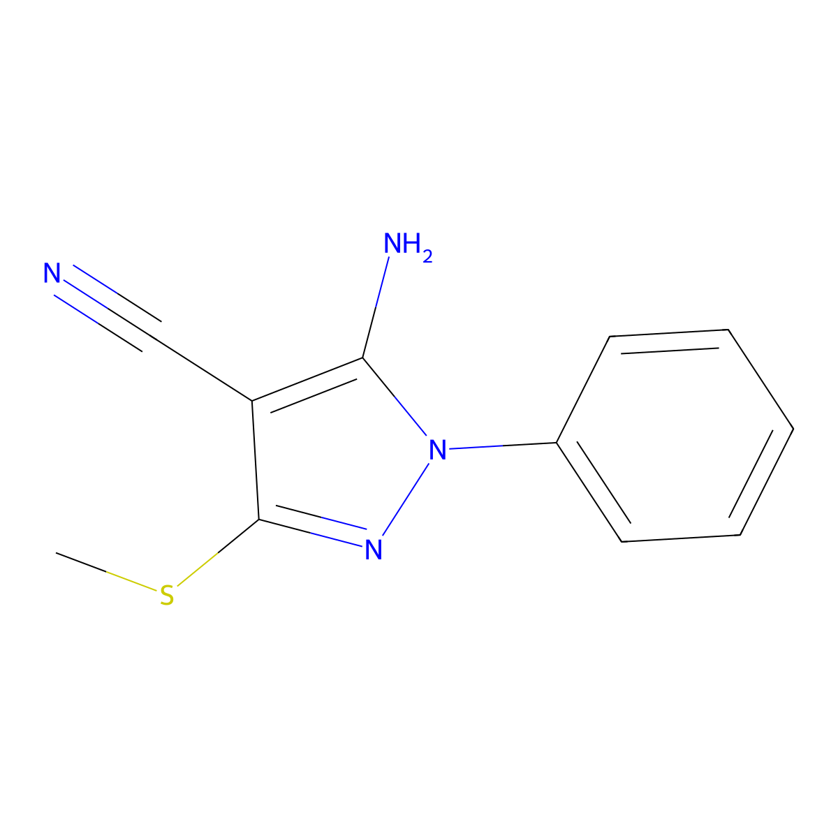 5-Amino-3-(methylsulfanyl)-1-phenyl-1H-pyrazole-4-carbonitrile molecular structure, CAS 59334-11-1