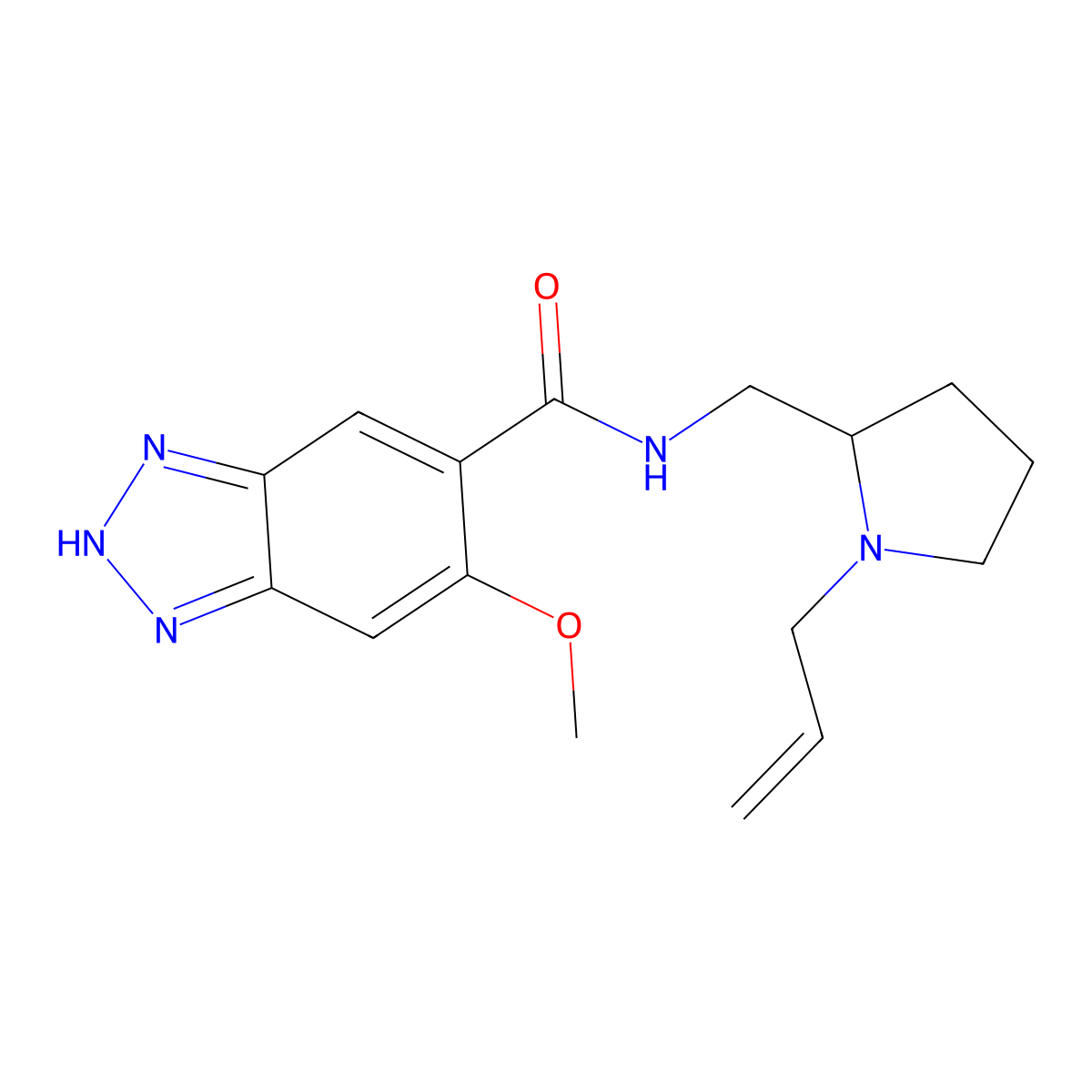 6-Methoxy-N-[[1-(2-propen-1-yl)-2-pyrrolidinyl]methyl]-1H-benzotriazole-5-carboxamide molecular structure, CAS 59338-93-1
