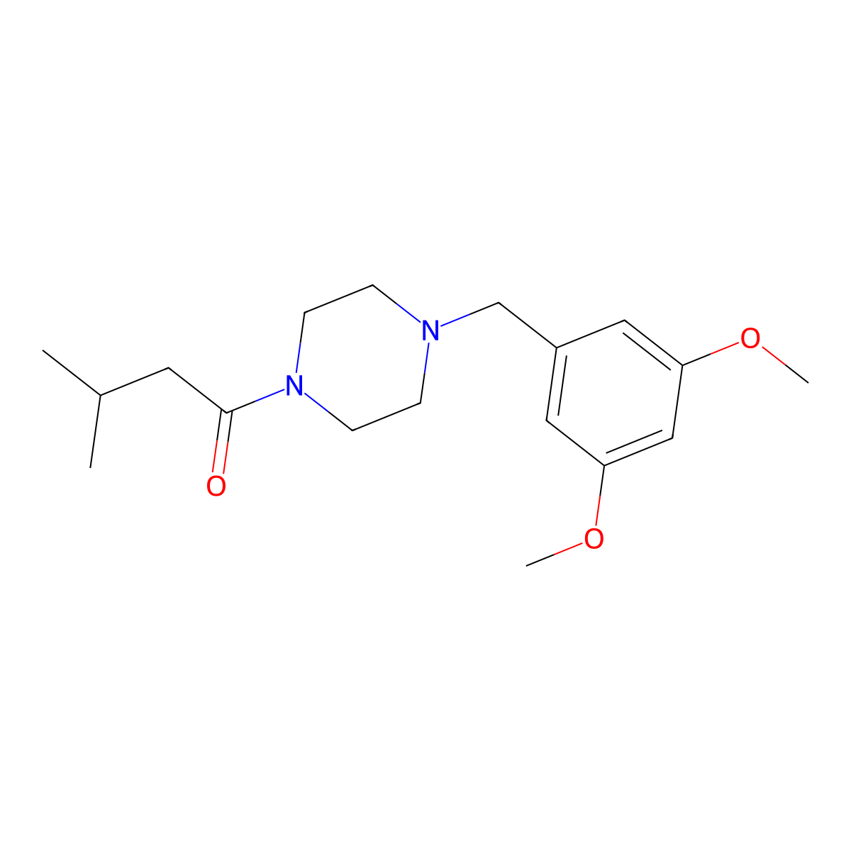 1-[4-[(3,5-Dimethoxyphenyl)methyl]piperazin-1-yl]-3-methylbutan-1-one molecular structure, CAS 5934-15-6