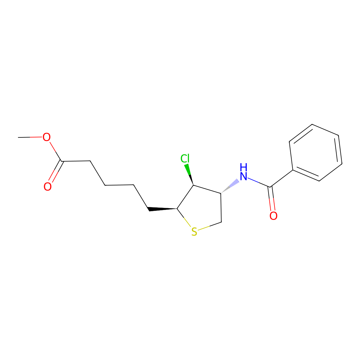 methyl 5-((2S,3S,4R)-4-benzamido-3-chlorotetrahydrothiophen-2-yl)pentanoate molecular structure, CAS 59348-34-4