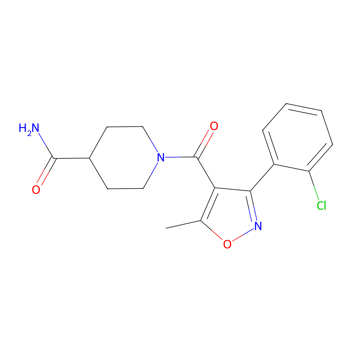 1-[3-(2-Chlorophenyl)-5-methyl-1,2-oxazole-4-carbonyl]piperidine-4-carboxamide molecular structure, CAS 5935-50-2