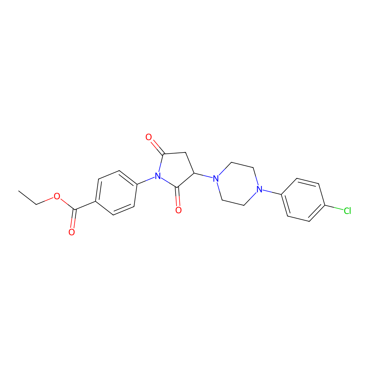 Ethyl 4-[3-[4-(4-chlorophenyl)piperazin-1-yl]-2,5-dioxopyrrolidin-1-yl]benzoate molecular structure, CAS 5936-03-8