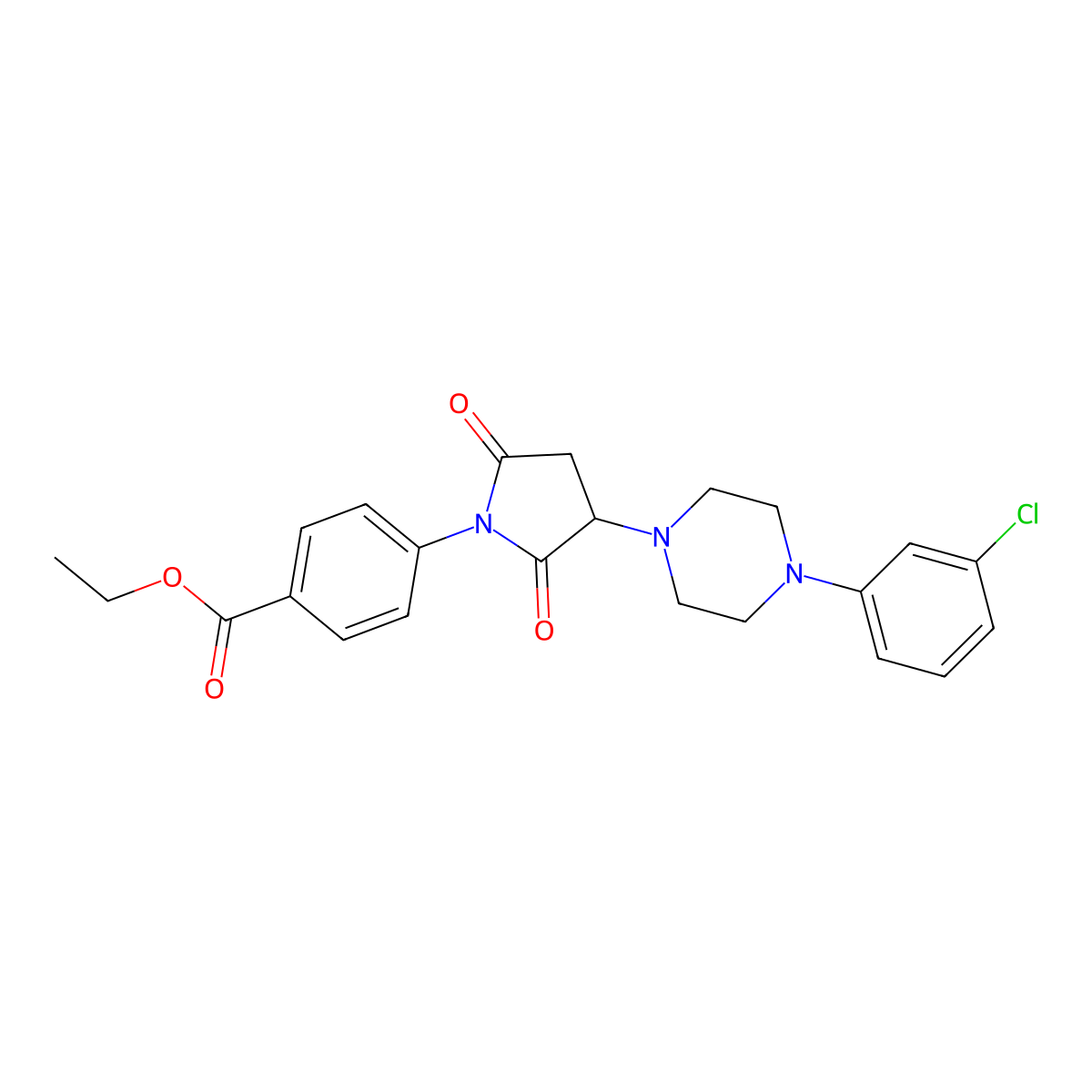 Ethyl 4-[3-[4-(3-chlorophenyl)piperazin-1-yl]-2,5-dioxopyrrolidin-1-yl]benzoate molecular structure, CAS 5936-08-3
