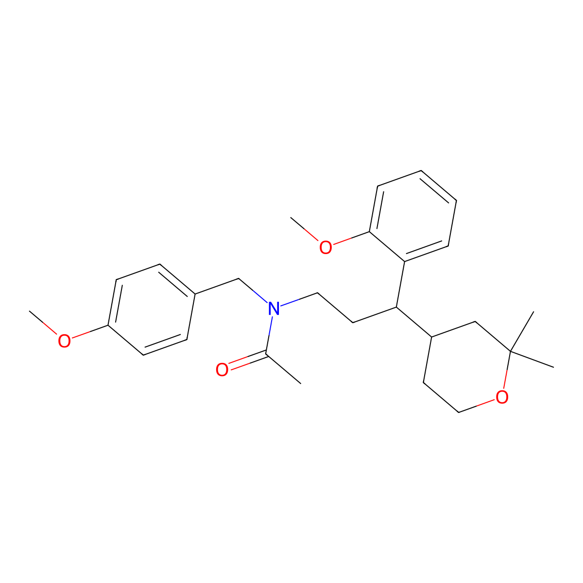 N-[3-(2,2-dimethyloxan-4-yl)-3-(2-methoxyphenyl)propyl]-N-[(4-methoxyphenyl)methyl]acetamide molecular structure, CAS 5936-31-2
