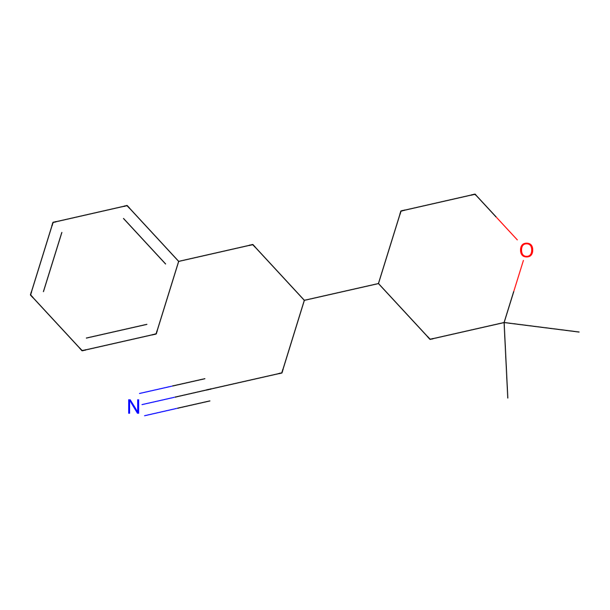 3-(2,2-Dimethyloxan-4-yl)-4-phenylbutanenitrile molecular structure, CAS 5936-38-9