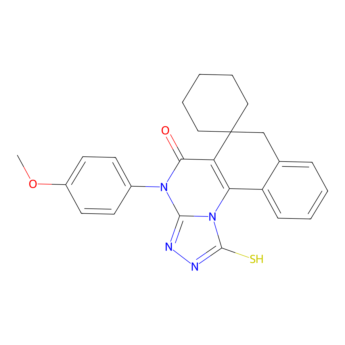 4-(4-Methoxyphenyl)-1-sulfanylidene-2,4-dihydro-1H-spiro[benzo[h][1,2,4]triazolo[4,3-a]quinazoline-6,1'-cyclohexan]-5(7H)-one molecular structure, CAS 5936-43-6