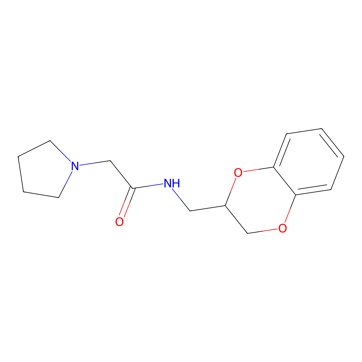 N-[(2,3-Dihydro-1,4-benzodioxin-2-yl)methyl]-2-(pyrrolidin-1-yl)acetamide molecular structure, CAS 5936-52-7