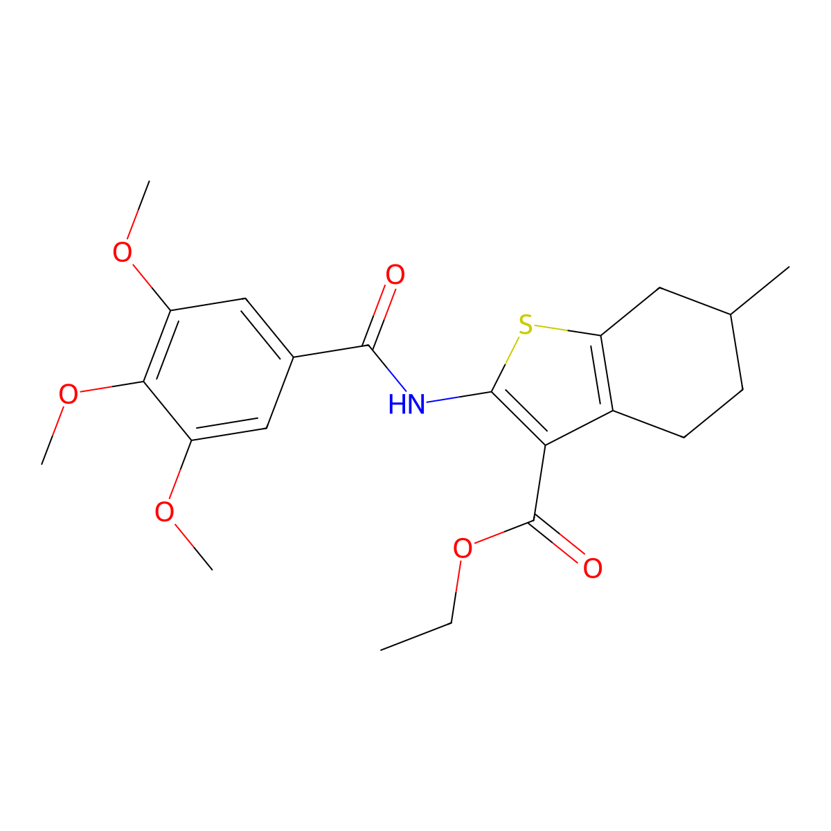 Ethyl 6-methyl-2-[(3,4,5-trimethoxyphenyl)carbonylamino]-4,5,6,7-tetrahydroben zo[b]thiophene-3-carboxylate molecular structure, CAS 5937-71-3