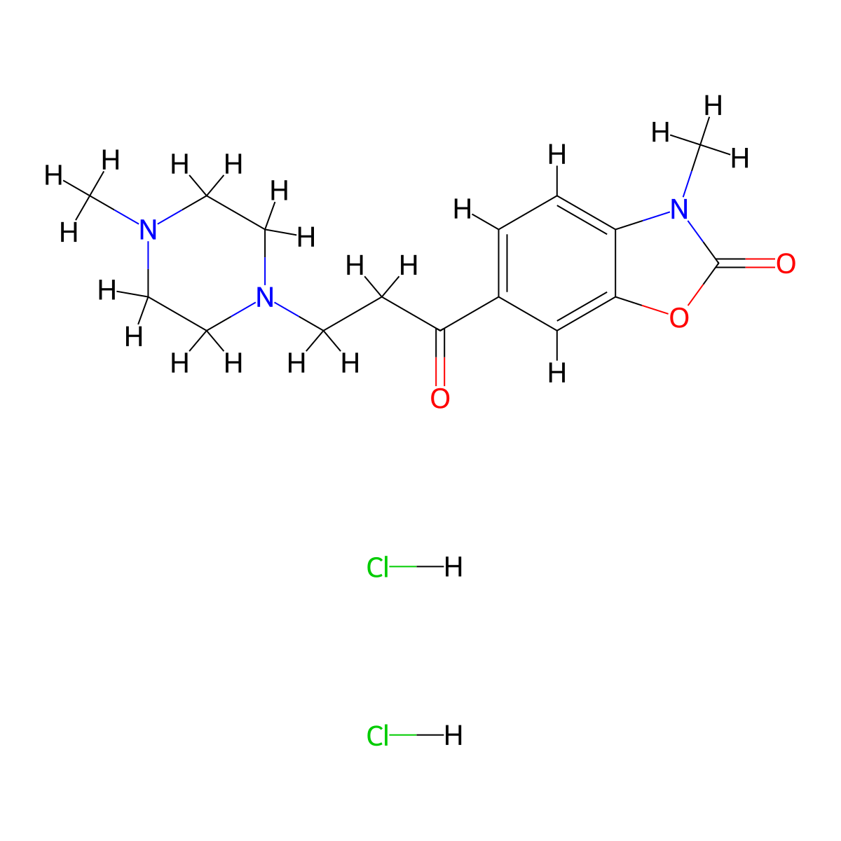 2-Benzoxazolinone, 3-methyl-6-(3-(4-methyl-1-piperazinyl)propionyl)-, dihydrochloride molecular structure, CAS 59384-77-9