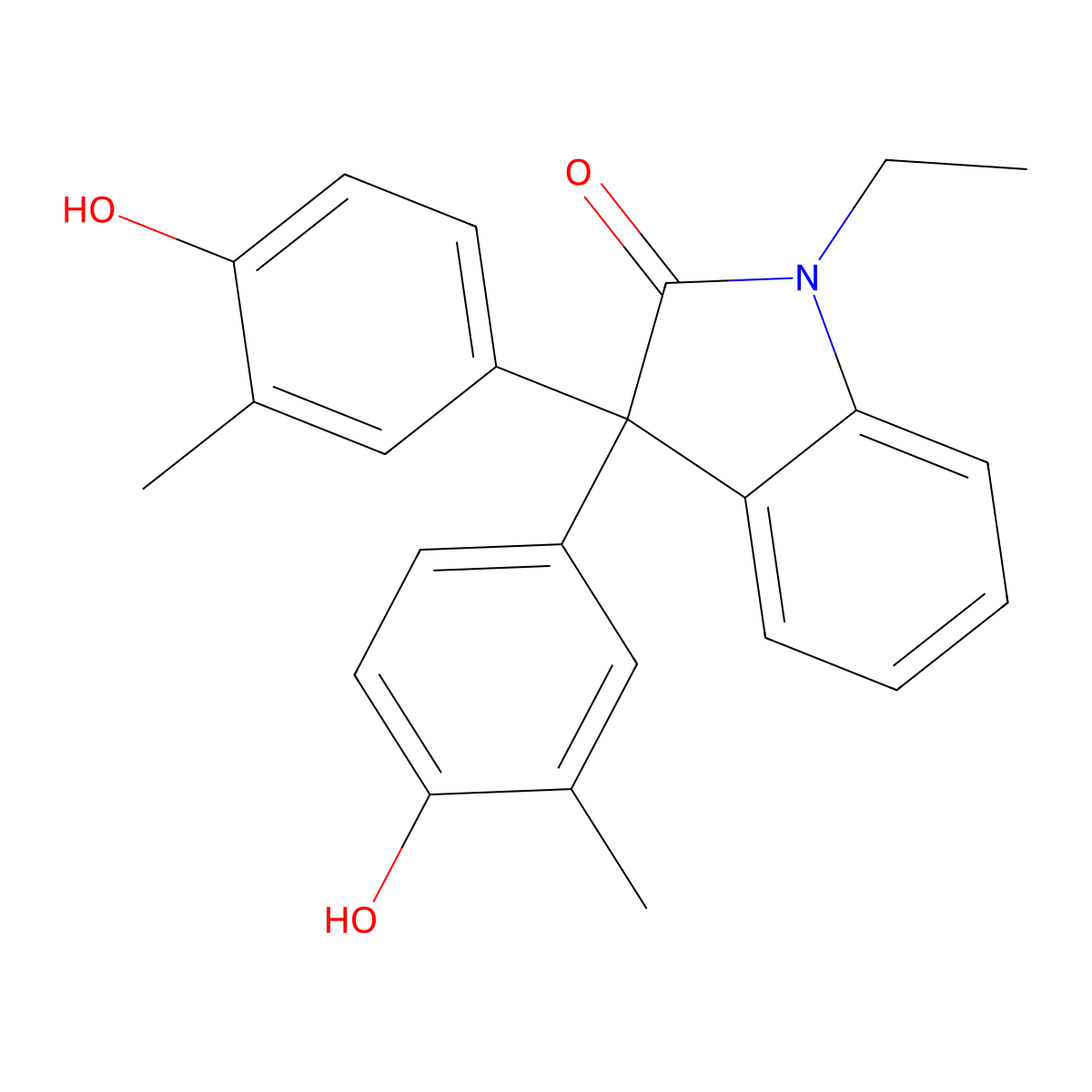 1-Ethyl-3,3-bis(4-hydroxy-3-methylphenyl)indol-2-one molecular structure, CAS 59393-94-1
