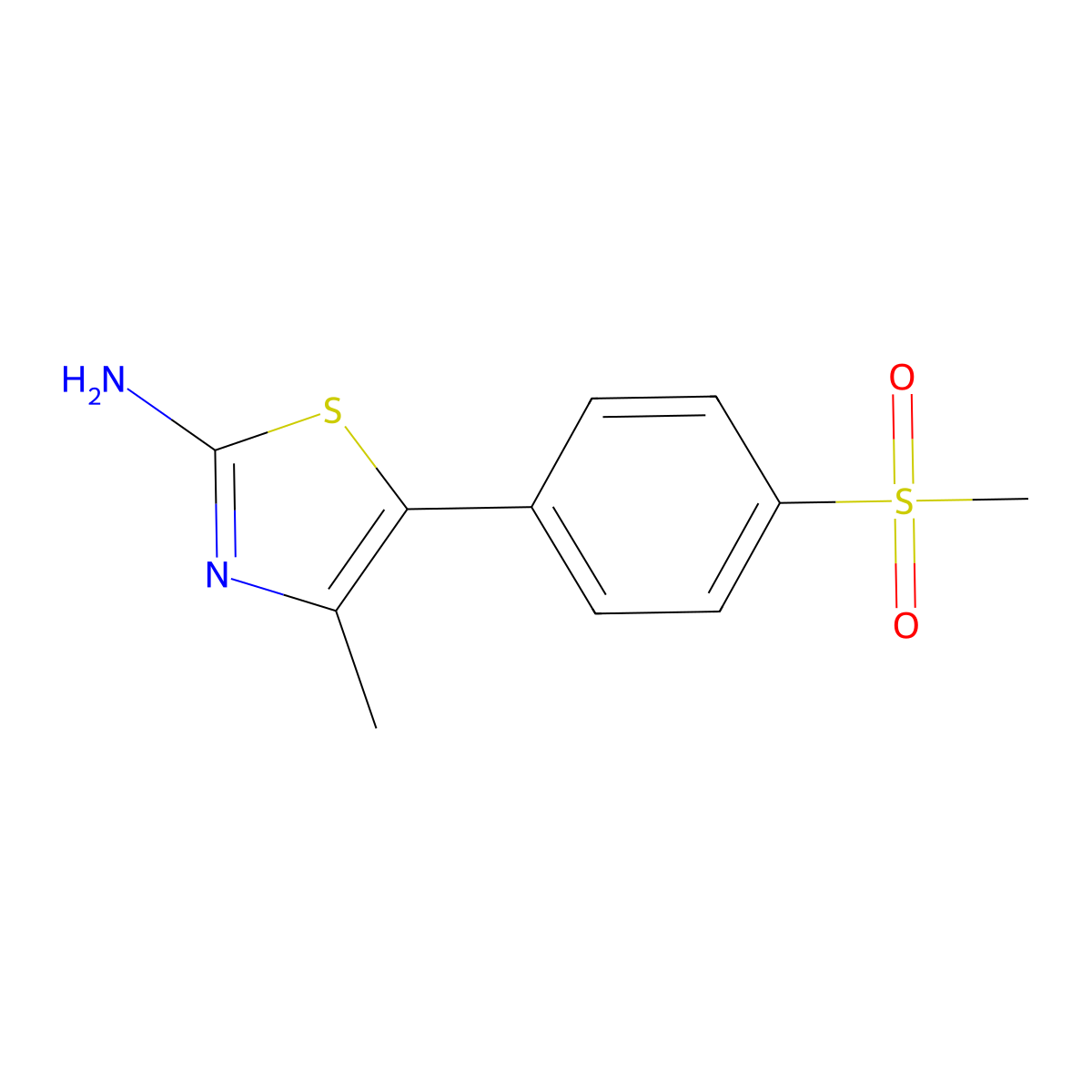 4-Methyl-5-(4-(methylsulfonyl)phenyl)thiazol-2-amine molecular structure, CAS 593959-13-8