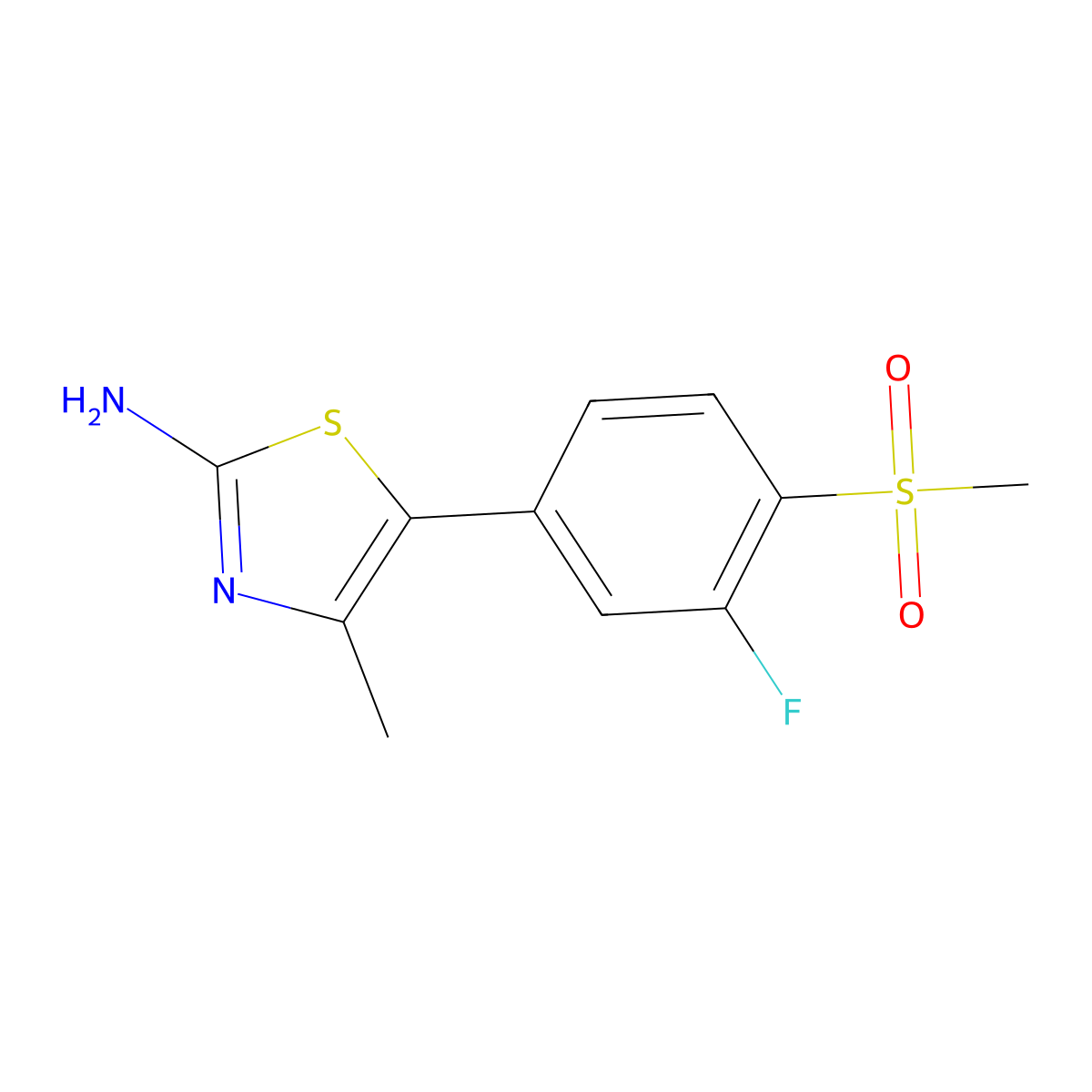 5-(3-Fluoro-4-(methylsulfonyl)phenyl)-4-methylthiazol-2-amine molecular structure, CAS 593959-27-4