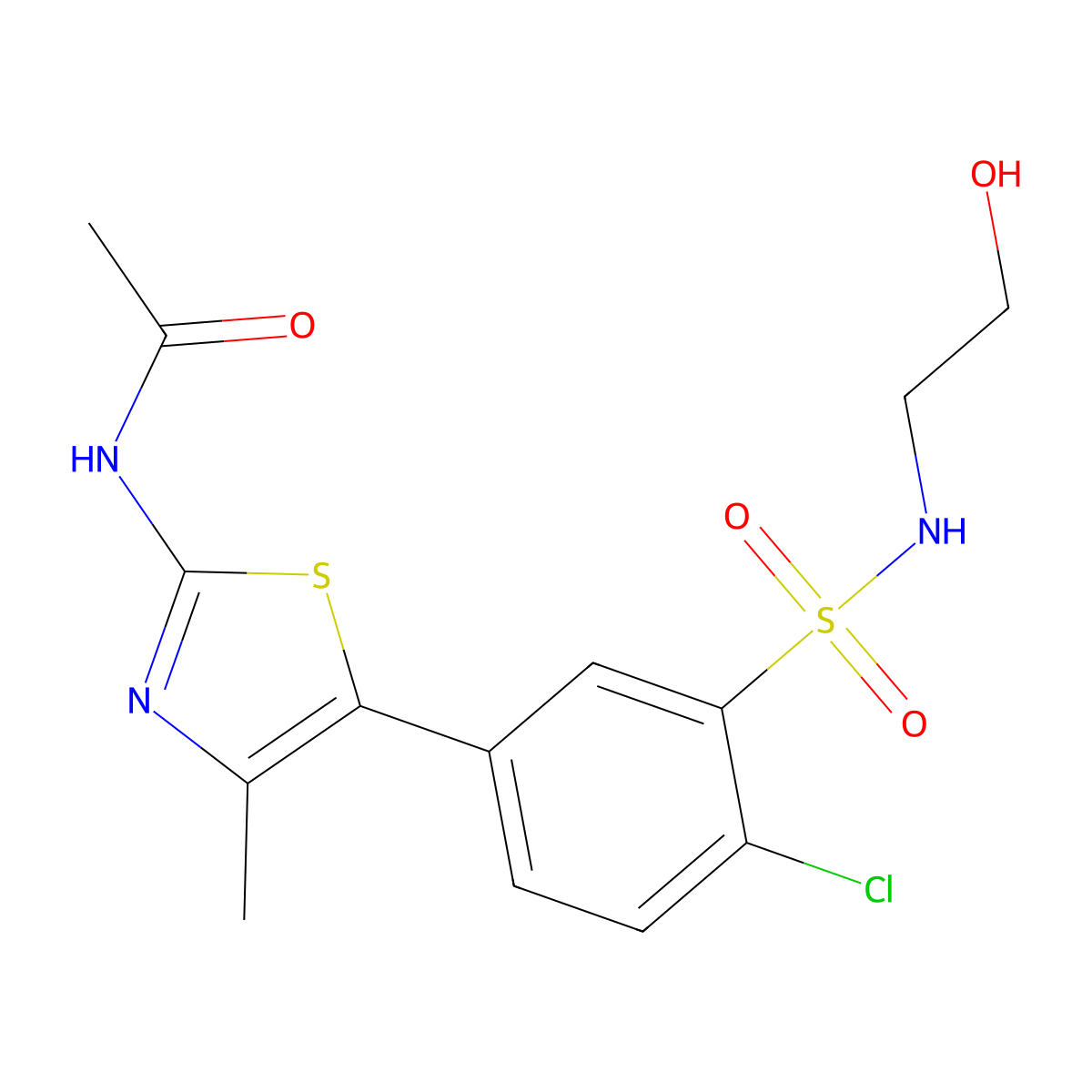 N-(5-{4-Chloro-3-[(2-hydroxyethyl)sulfamoyl]phenyl}-4-methyl-1,3-thiazol-2-yl)acetamide molecular structure, CAS 593960-11-3
