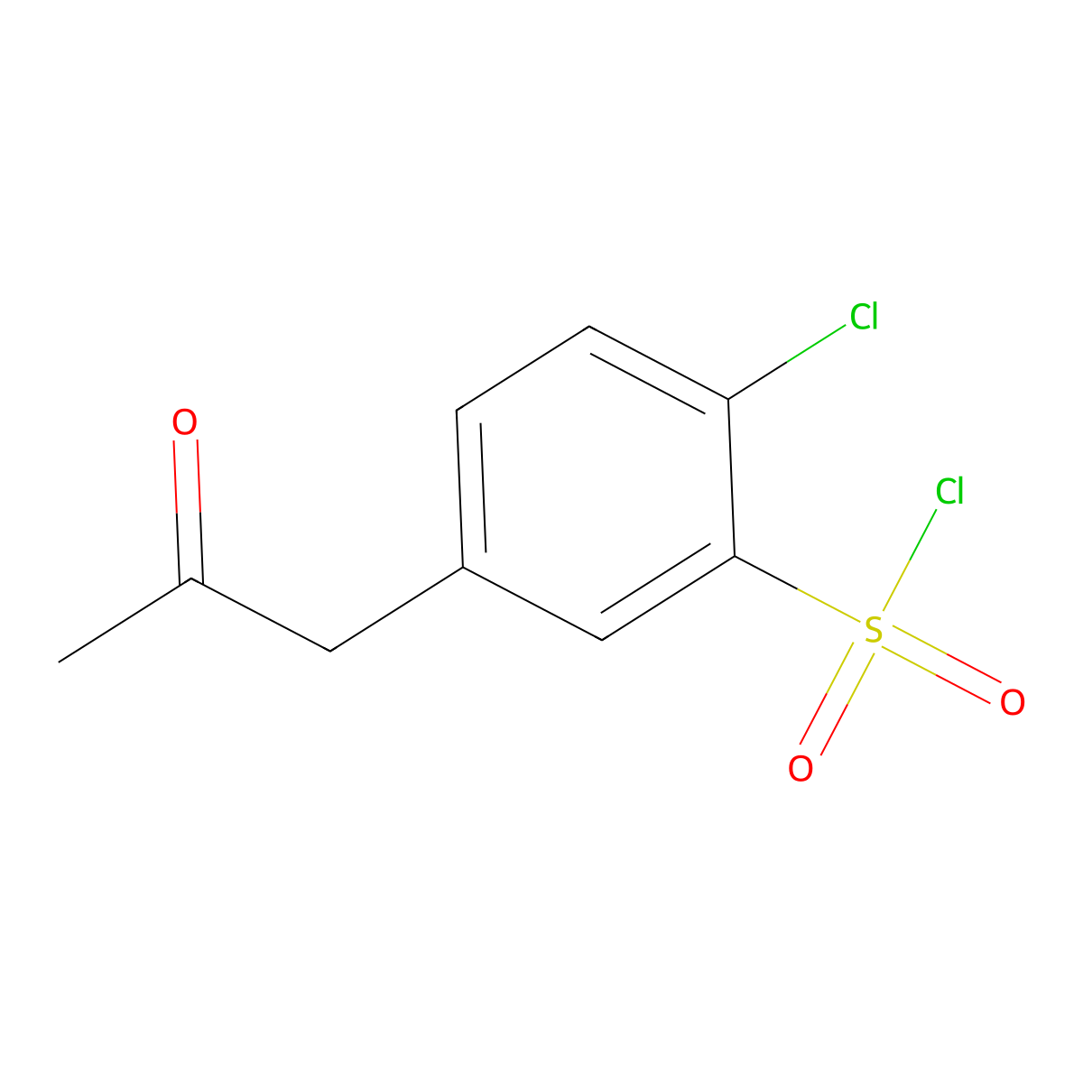 2-Chloro-5-(2-oxopropyl)benzene-1-sulfonyl chloride molecular structure, CAS 593960-71-5