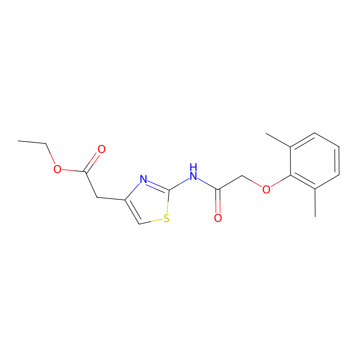 Ethyl 2-[2-[[2-(2,6-dimethylphenoxy)acetyl]amino]-1,3-thiazol-4-yl]acetate molecular structure, CAS 5940-39-6