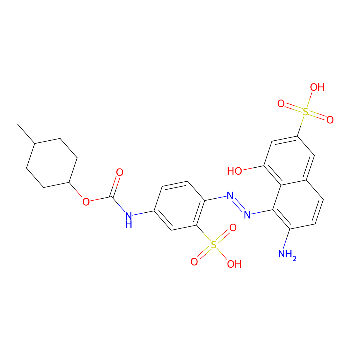 6-Amino-4-hydroxy-5-((4-((((4-methylcyclohexyl)oxy)carbonyl)amino)-2-sulphophenyl)azo)naphthalene-2-sulphonic acid molecular structure, CAS 59405-30-0