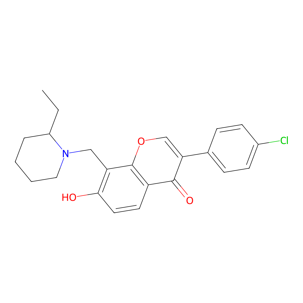 3-(4-Chlorophenyl)-8-[(2-ethylpiperidin-1-yl)methyl]-7-hydroxychromen-4-one molecular structure, CAS 5941-59-3