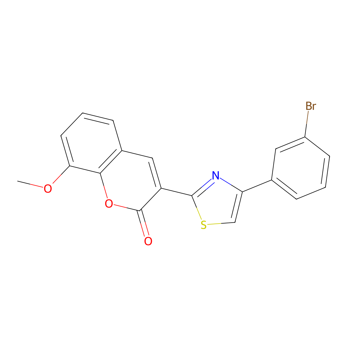 3-[4-(3-Bromophenyl)-1,3-thiazol-2-yl]-8-methoxy-2H-1-benzopyran-2-one molecular structure, CAS 5941-68-4