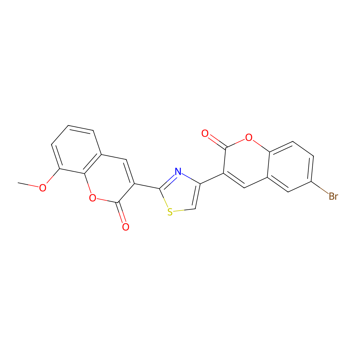6-Bromo-3-[2-(8-methoxy-2-oxo-2H-1-benzopyran-3-yl)-1,3-thiazol-4-yl]-2H-1-benzopyran-2-one molecular structure, CAS 5941-99-1