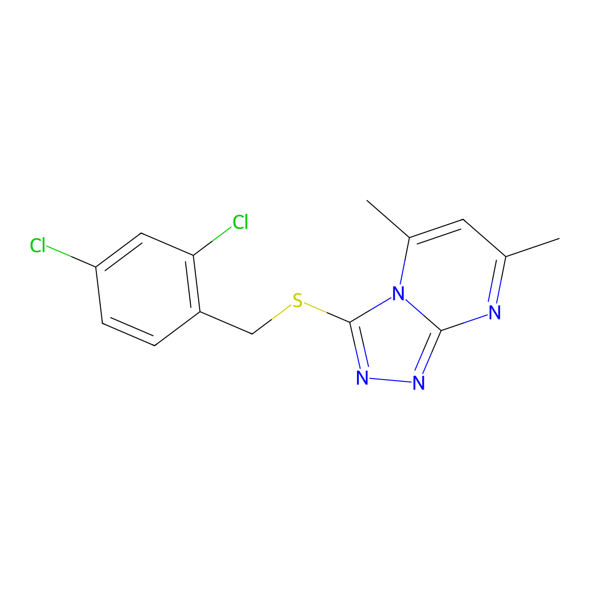 3-[(2,4-Dichlorobenzyl)sulfanyl]-5,7-dimethyl[1,2,4]triazolo[4,3-a]pyrimidine molecular structure, CAS 5943-07-7