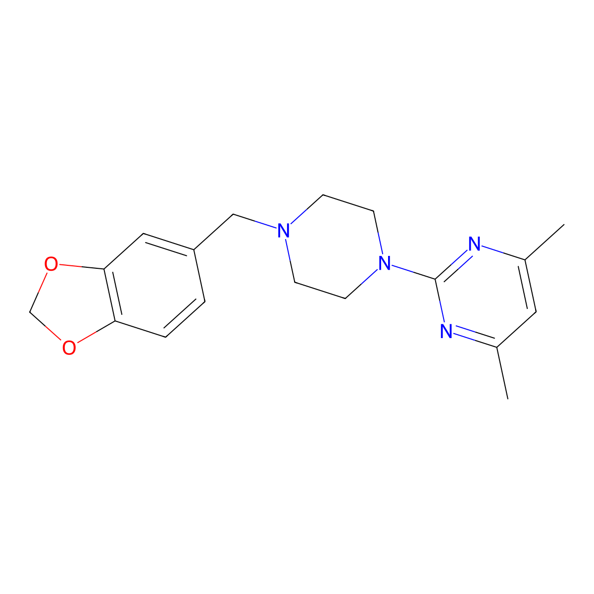 2-[4-(1,3-Benzodioxol-5-ylmethyl)piperazin-1-yl]-4,6-dimethylpyrimidine molecular structure, CAS 59467-17-3