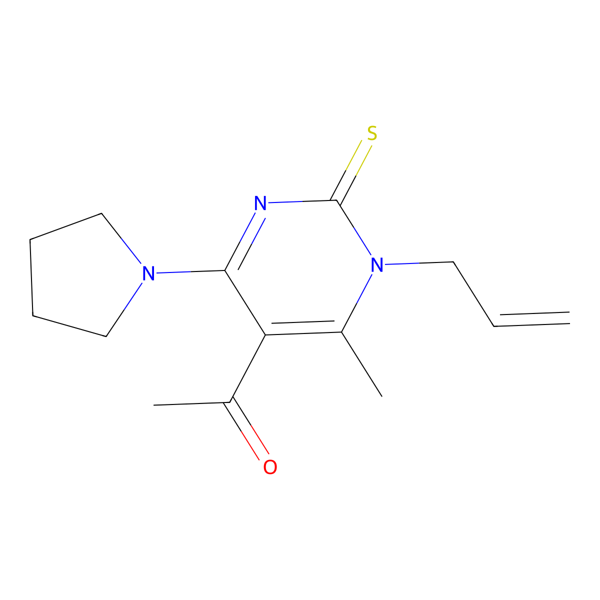 1-(6-Methyl-1-prop-2-enyl-4-pyrrolidin-1-yl-2-sulfanylidenepyrimidin-5-yl)ethanone molecular structure, CAS 5947-64-8