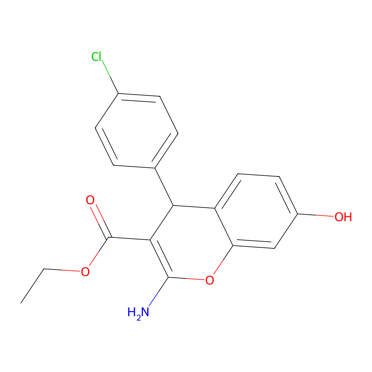ethyl 2-amino-4-(4-chlorophenyl)-7-hydroxy-4H-chromene-3-carboxylate molecular structure, CAS 5948-06-1