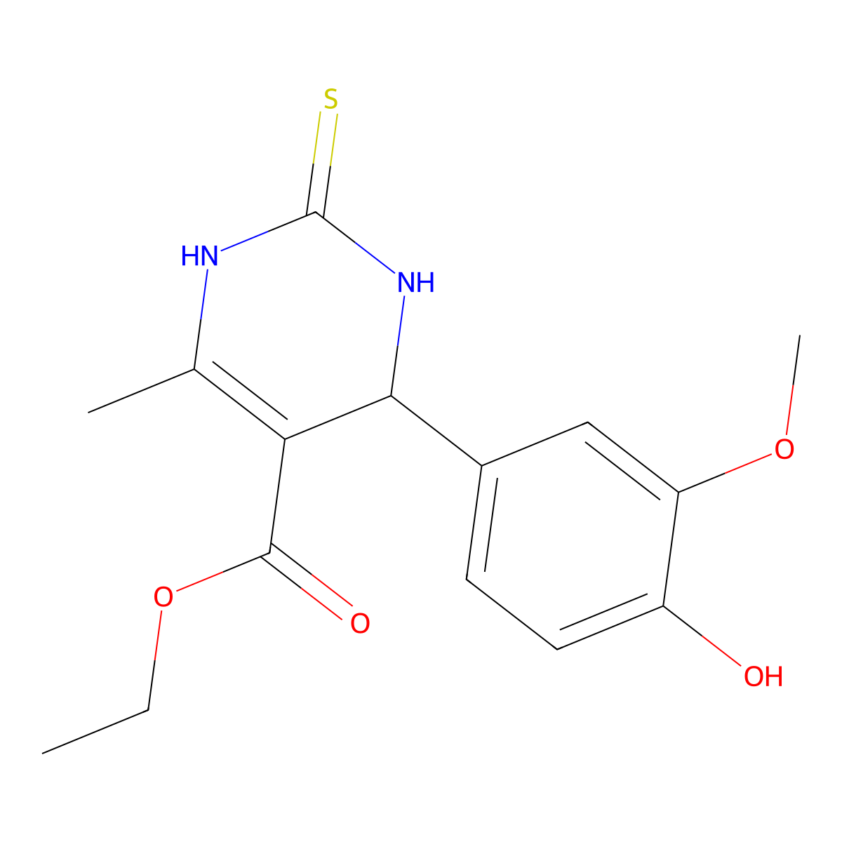 ethyl 4-(4-hydroxy-3-methoxyphenyl)-6-methyl-2-sulfanylidene-3,4-dihydro-1H-pyrimidine-5-carboxylate molecular structure, CAS 5948-75-4