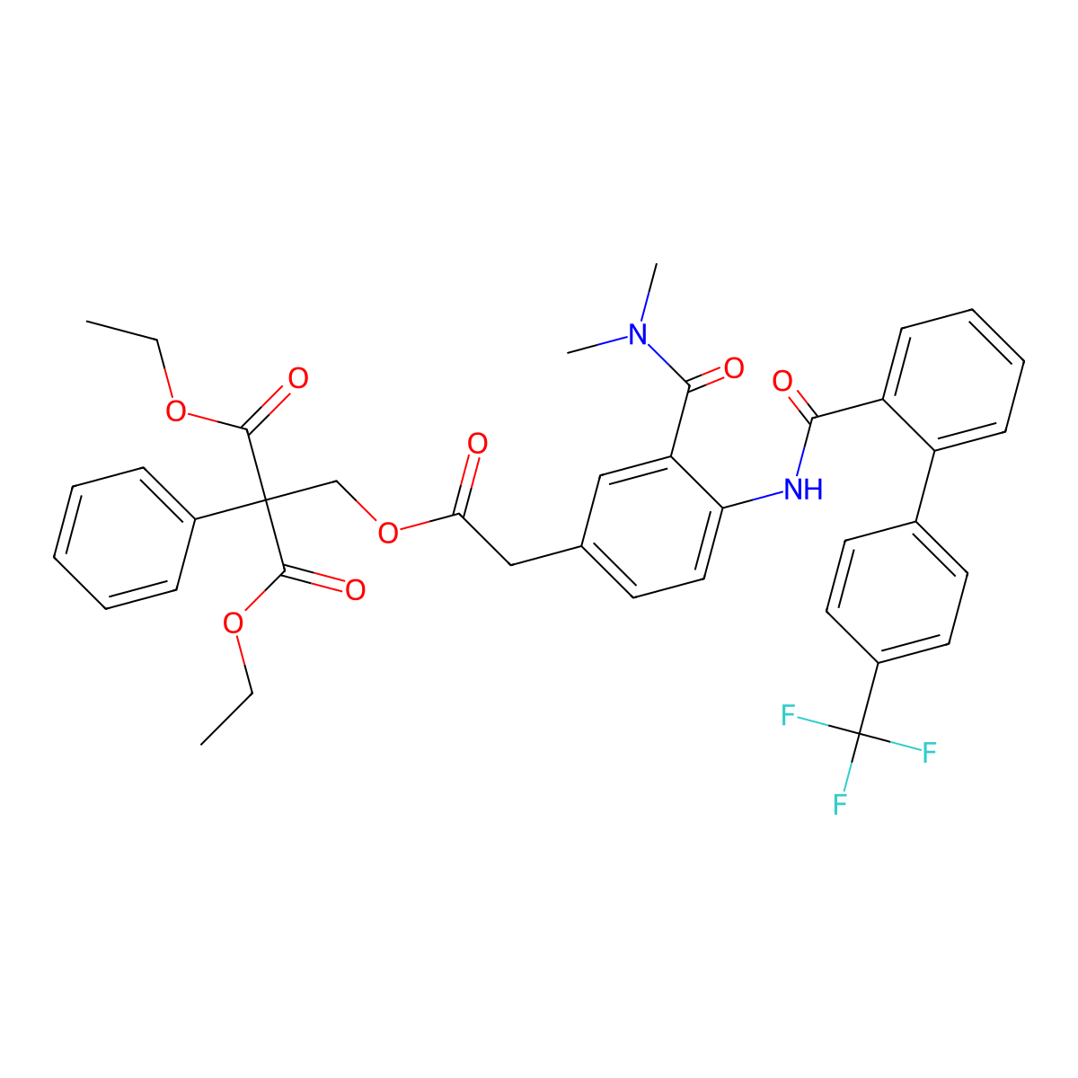Diethyl 2-((3-dimethylcarbamoyl-4-((4'-trifluoromethylbiphenyl-2-carbonyl)amino)phenyl)acetyloxymethyl)-2-phenylmalonate molecular structure, CAS 594842-13-4