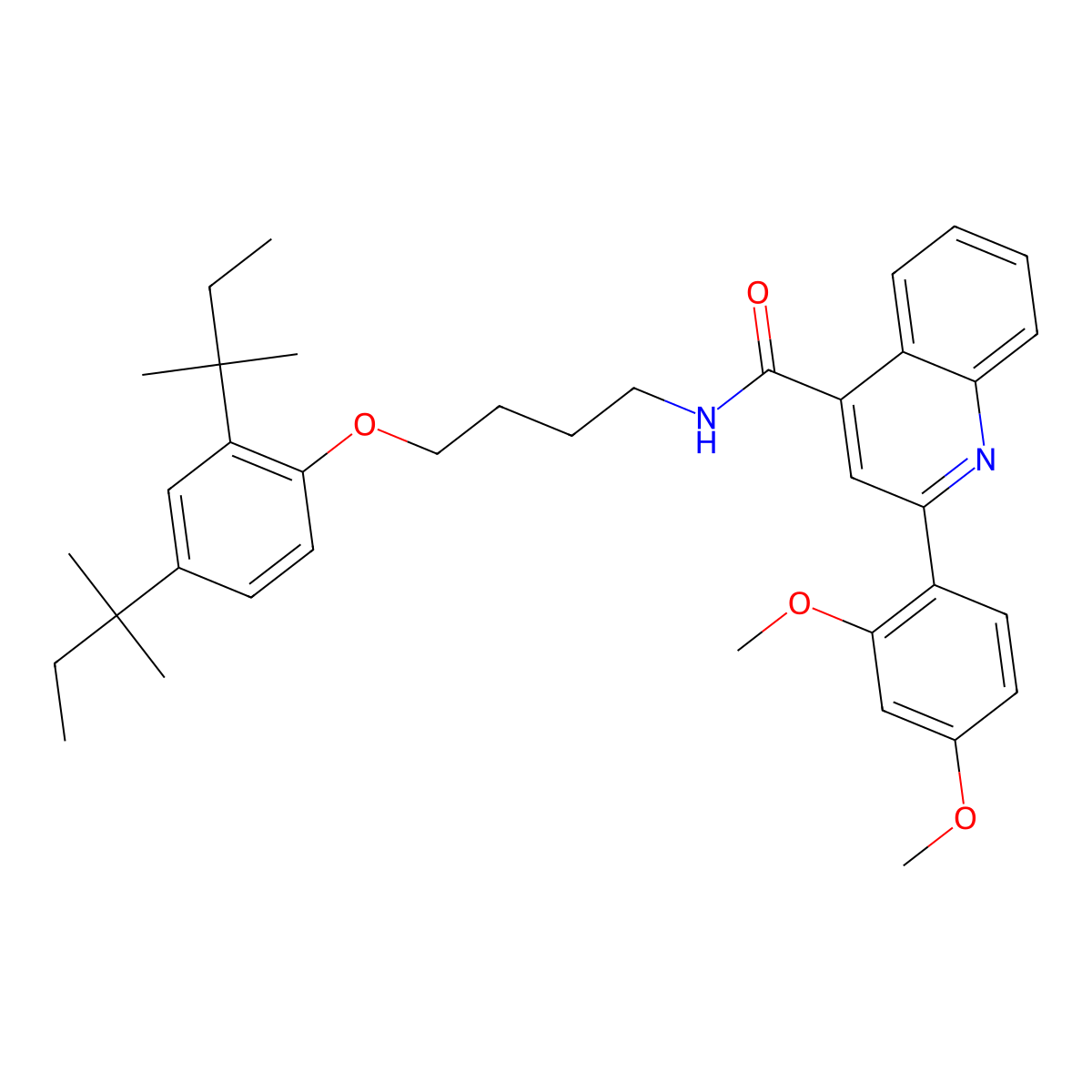 N-[4-[2,4-bis(2-methylbutan-2-yl)phenoxy]butyl]-2-(2,4-dimethoxyphenyl)quinoline-4-carboxamide molecular structure, CAS 594842-19-0