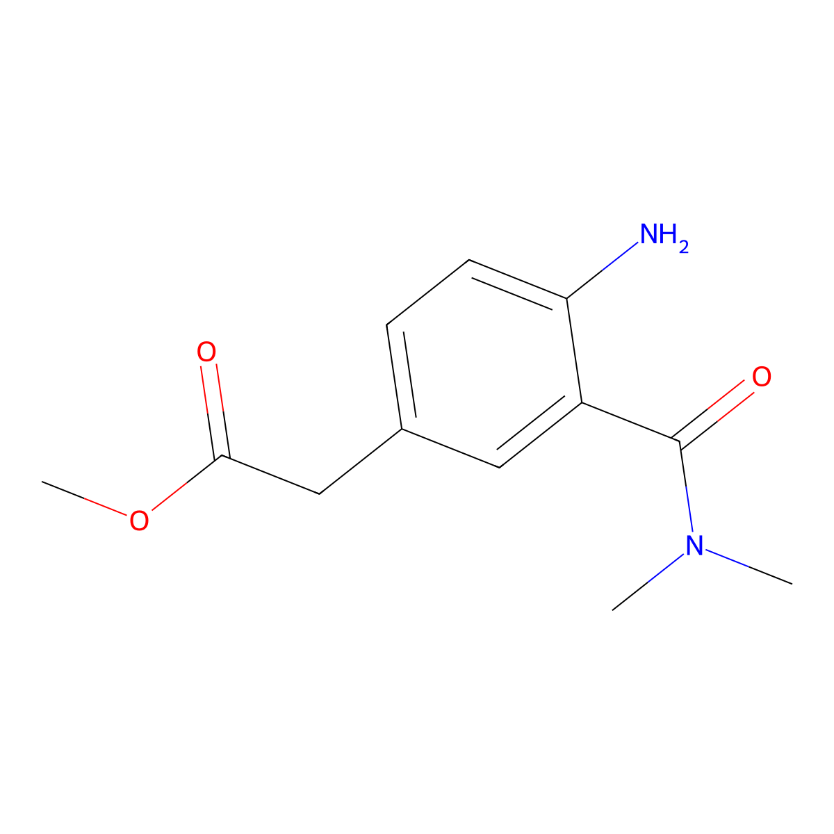 Methyl 2-(4-amino-3-(dimethylcarbamoyl)phenyl)acetate molecular structure, CAS 594844-72-1