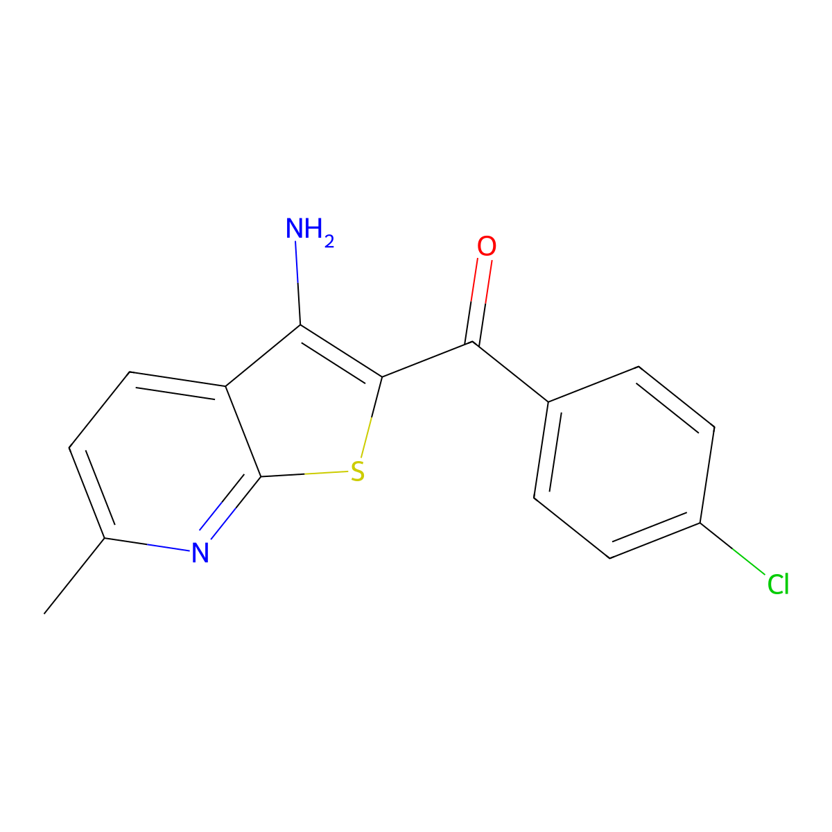 (3-Amino-6-methylthieno[2,3-b]pyridin-2-yl)(4-chlorophenyl)methanone molecular structure, CAS 59488-69-6