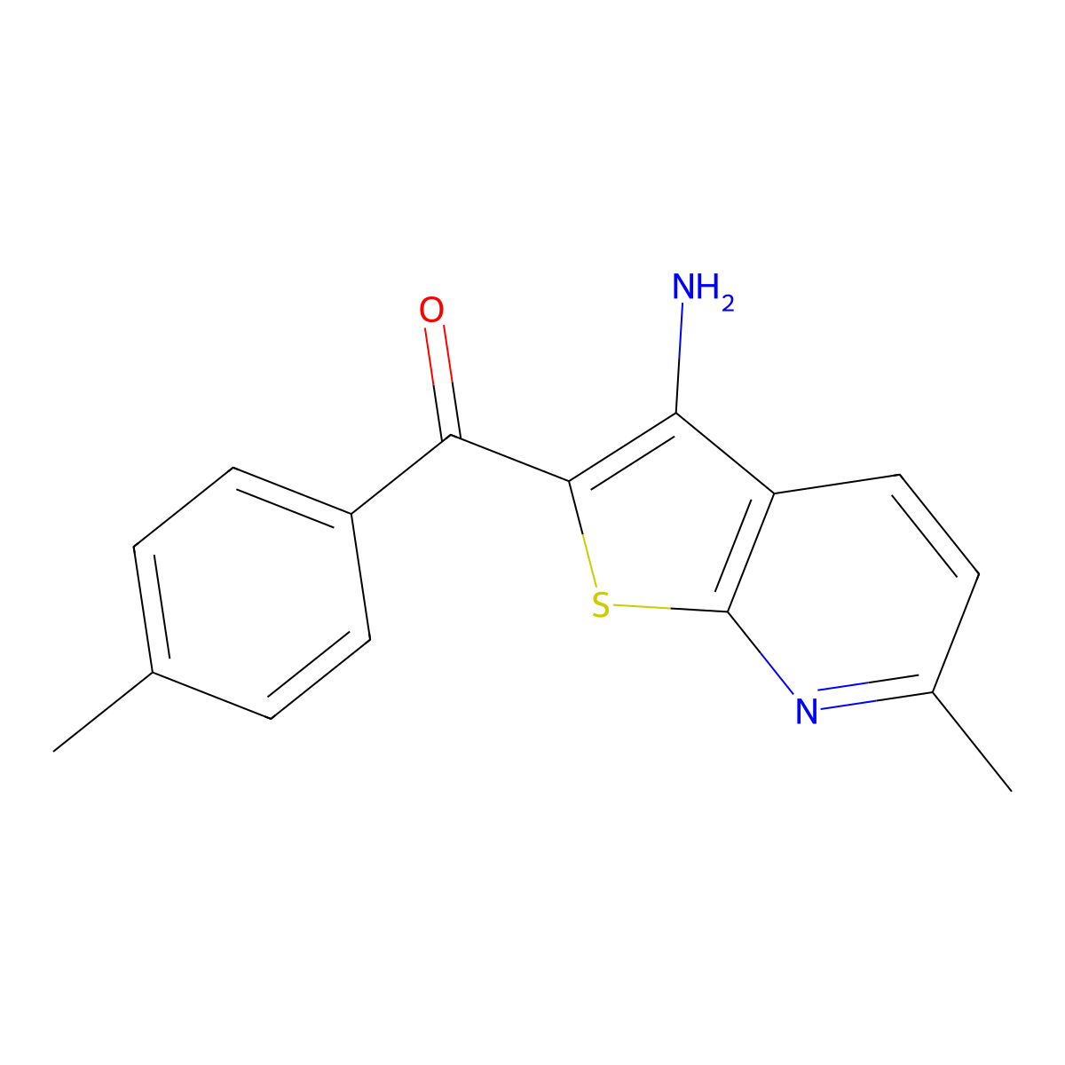 (3-Amino-6-methylthieno[2,3-b]pyridin-2-yl)(p-tolyl)methanone molecular structure, CAS 59488-70-9