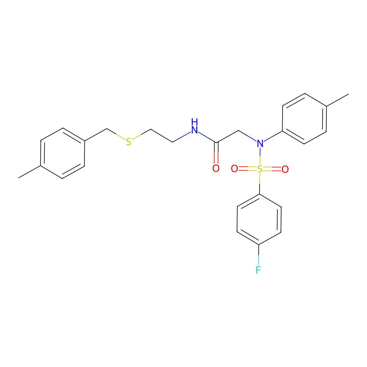 2-(N-(4-fluorophenyl)sulfonyl-4-methylanilino)-N-[2-[(4-methylphenyl)methylsulfanyl]ethyl]acetamide molecular structure, CAS 5949-85-9