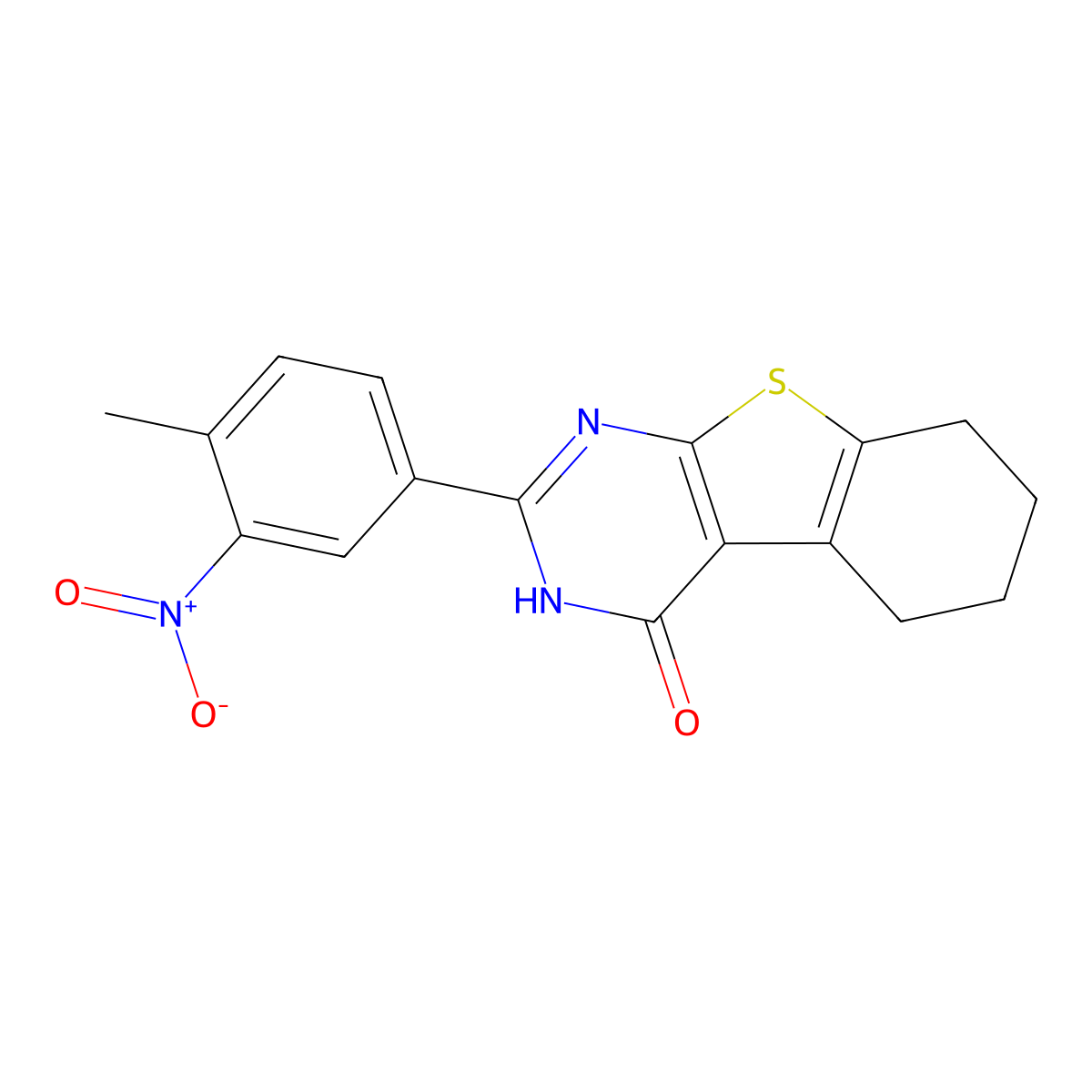 2-(4-methyl-3-nitrophenyl)-5,6,7,8-tetrahydro-3H-[1]benzothiolo[2,3-d]pyrimidin-4-one molecular structure, CAS 5950-43-6