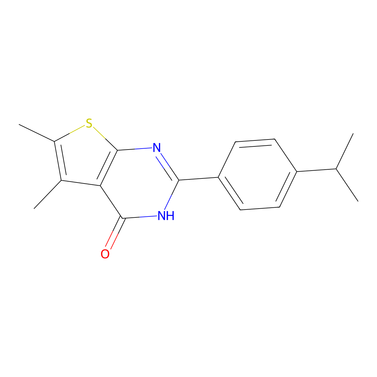 5,6-dimethyl-2-(4-propan-2-ylphenyl)-3H-thieno[2,3-d]pyrimidin-4-one molecular structure, CAS 5951-07-5