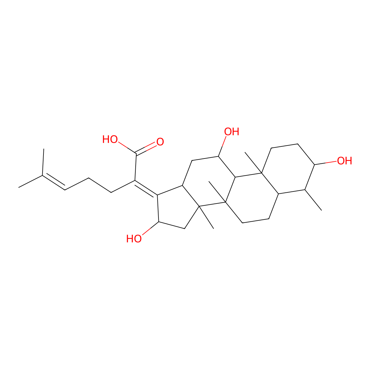 6-methyl-2-(3,11,16-trihydroxy-4,8,10,14-tetramethyl-2,3,4,5,6,7,9,11,12,13,15,16-dodecahydro-1H-cyclopenta[a]phenanthren-17-ylidene)hept-5-enoic acid molecular structure, CAS 5951-83-7