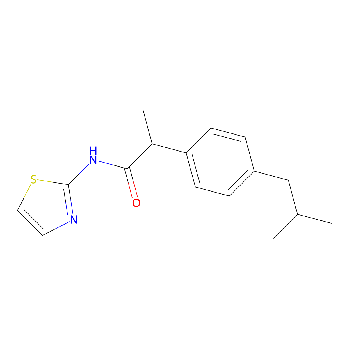 Propionamide, 2-(4-isobutylphenyl)-N-(2-thiazolyl)- molecular structure, CAS 59512-35-5