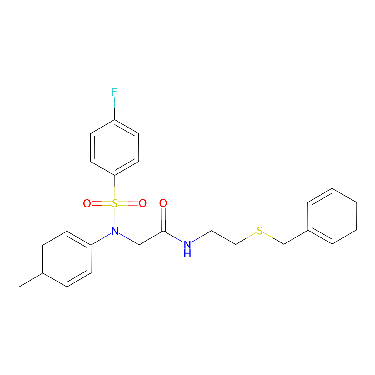 N-(2-benzylsulfanylethyl)-2-(N-(4-fluorophenyl)sulfonyl-4-methylanilino)acetamide molecular structure, CAS 5953-47-9