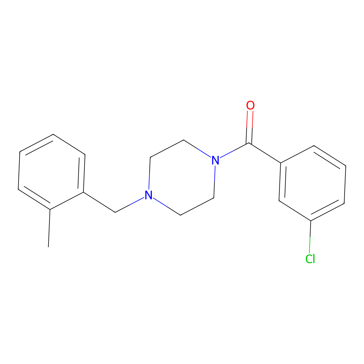 (3-Chlorophenyl)-[4-[(2-methylphenyl)methyl]piperazin-1-yl]methanone molecular structure, CAS 5953-54-8