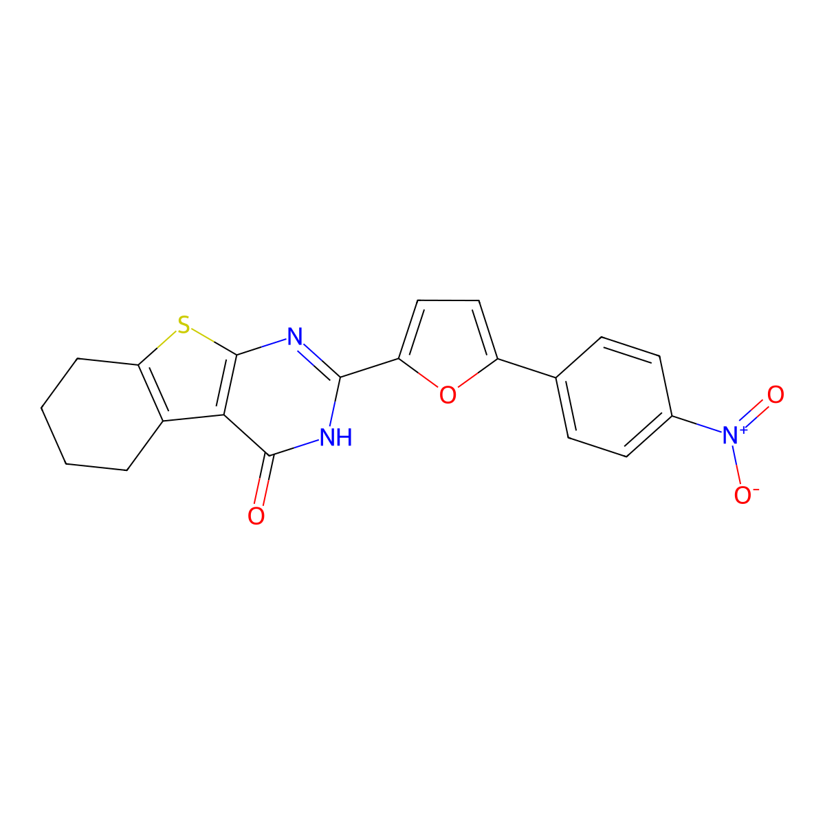 2-[5-(4-nitrophenyl)furan-2-yl]-5,6,7,8-tetrahydro[1]benzothieno[2,3-d]pyrimidin-4(3H)-one molecular structure, CAS 5954-54-1